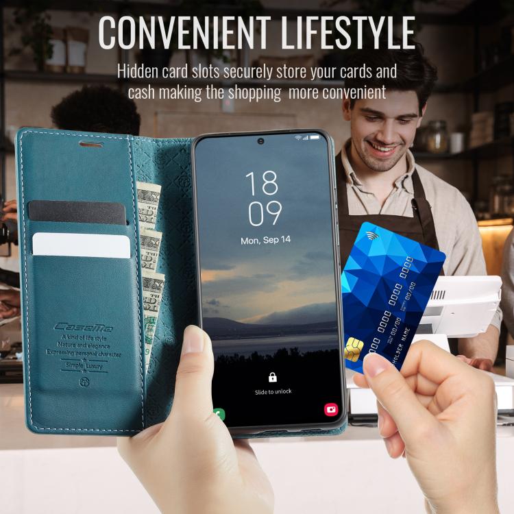 For Samsung Galaxy S21 FE 5G CaseMe 033 Calf Leather Lining Microfibre RFID Blocking Phone Case