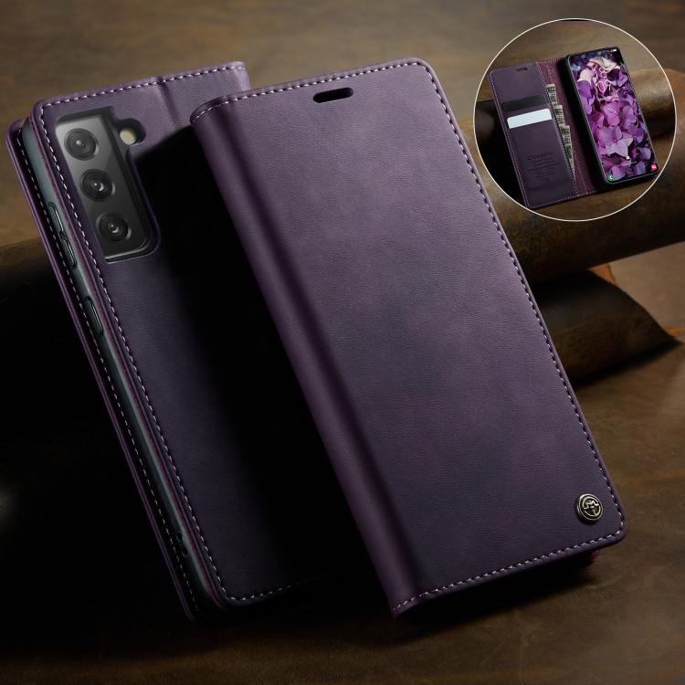 For Samsung Galaxy S21 FE 5G CaseMe 033 Calf Leather Lining Microfibre RFID Blocking Phone Case