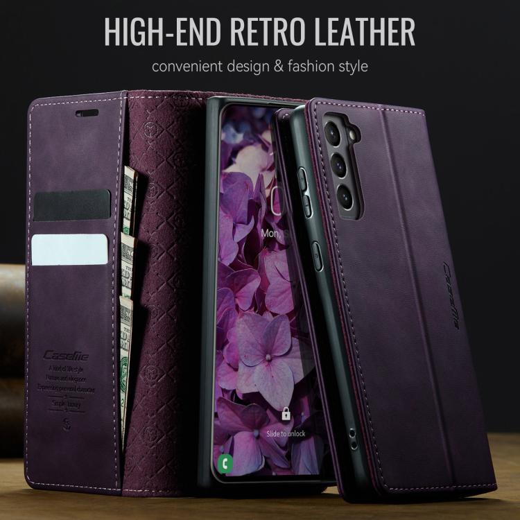 For Samsung Galaxy S21 FE 5G CaseMe 033 Calf Leather Lining Microfibre RFID Blocking Phone Case