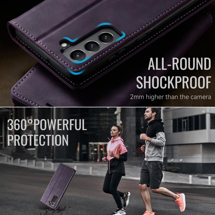 For Samsung Galaxy S21 FE 5G CaseMe 033 Calf Leather Lining Microfibre RFID Blocking Phone Case