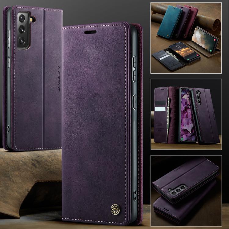 For Samsung Galaxy S21 FE 5G CaseMe 033 Calf Leather Lining Microfibre RFID Blocking Phone Case