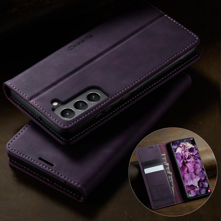 For Samsung Galaxy S21 FE 5G CaseMe 033 Calf Leather Lining Microfibre RFID Blocking Phone Case