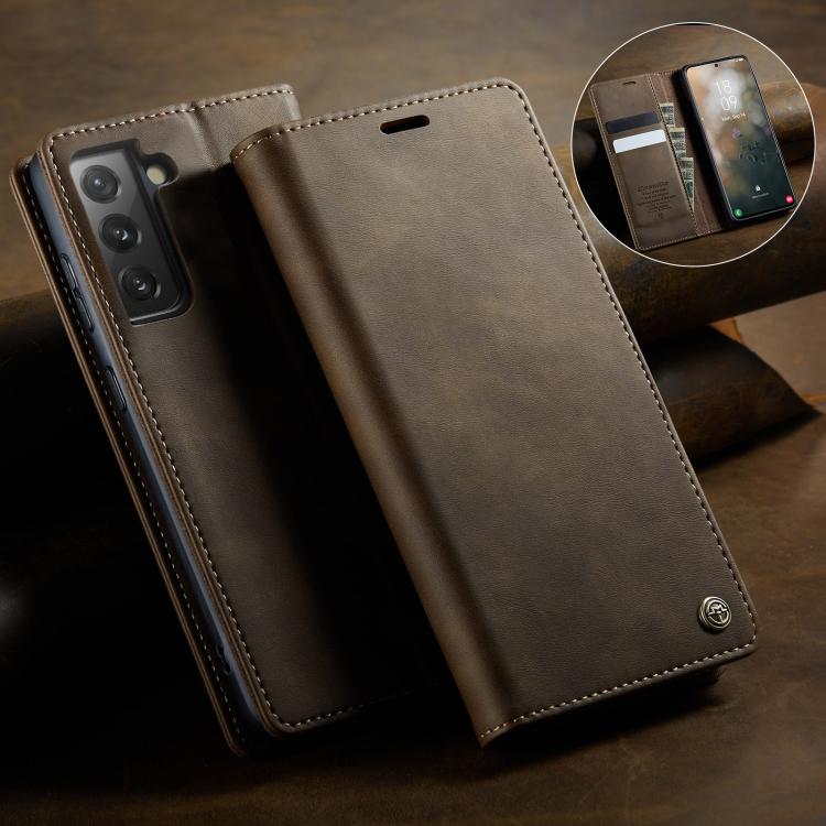 For Samsung Galaxy S21 5G CaseMe 033 Calf Leather Lining Microfibre RFID Blocking Phone Case