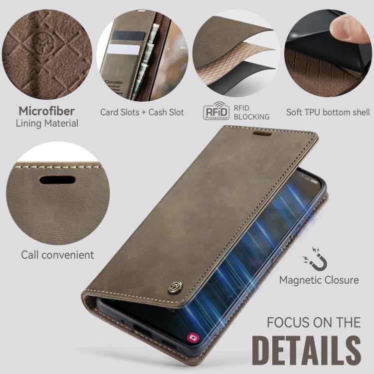 For Samsung Galaxy S21 5G CaseMe 033 Calf Leather Lining Microfibre RFID Blocking Phone Case