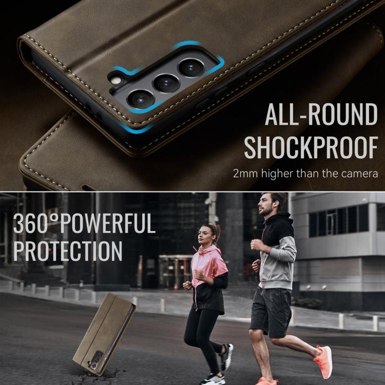 For Samsung Galaxy S21 5G CaseMe 033 Calf Leather Lining Microfibre RFID Blocking Phone Case