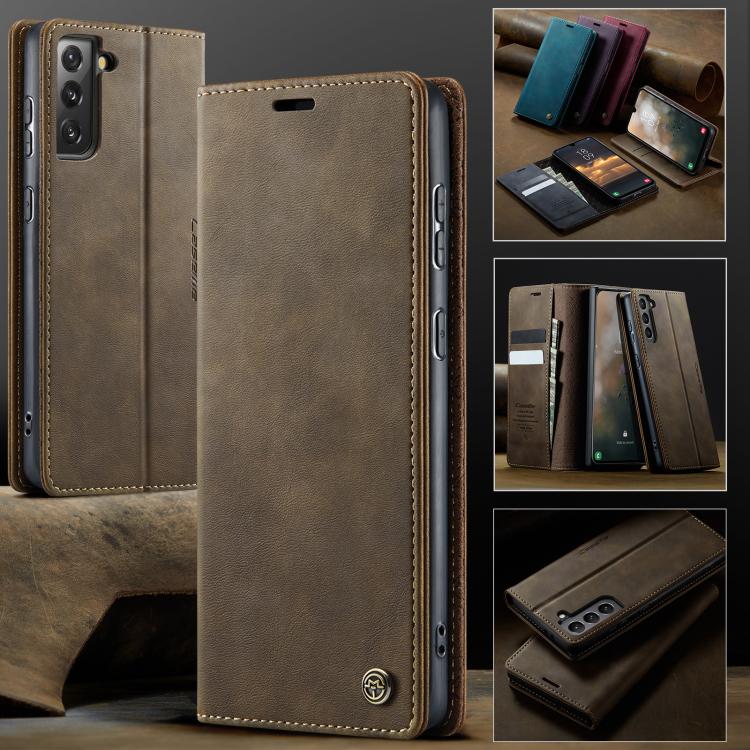 For Samsung Galaxy S21 5G CaseMe 033 Calf Leather Lining Microfibre RFID Blocking Phone Case