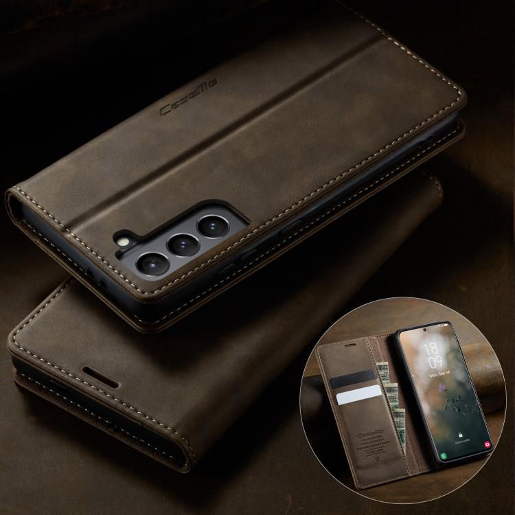 For Samsung Galaxy S21 5G CaseMe 033 Calf Leather Lining Microfibre RFID Blocking Phone Case