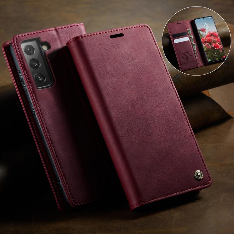 For Samsung Galaxy S21 5G CaseMe 033 Calf Leather Lining Microfibre RFID Blocking Phone Case