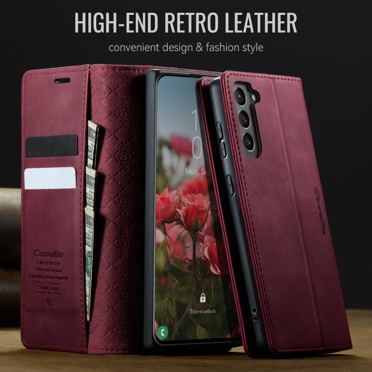 For Samsung Galaxy S21 5G CaseMe 033 Calf Leather Lining Microfibre RFID Blocking Phone Case