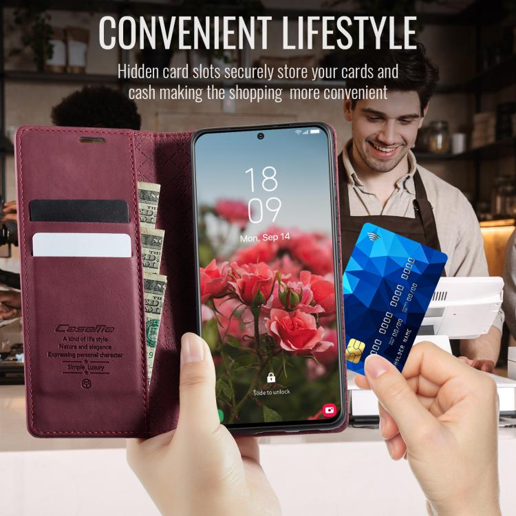 For Samsung Galaxy S21 5G CaseMe 033 Calf Leather Lining Microfibre RFID Blocking Phone Case