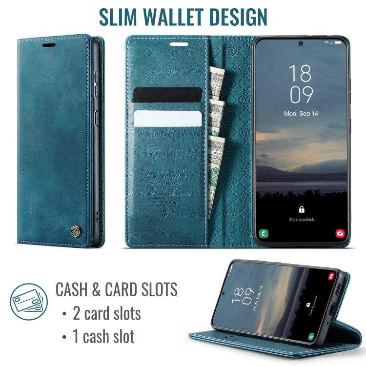 For Samsung Galaxy S21 5G CaseMe 033 Calf Leather Lining Microfibre RFID Blocking Phone Case