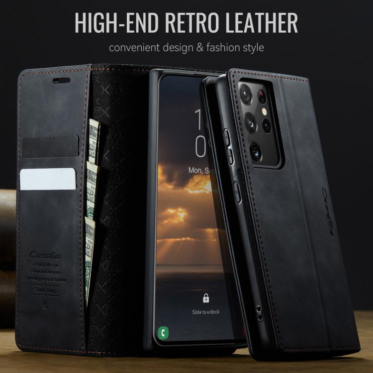 For Samsung Galaxy S21 Ultra 5G CaseMe 033 Calf Leather Lining Microfibre RFID Blocking Phone Case