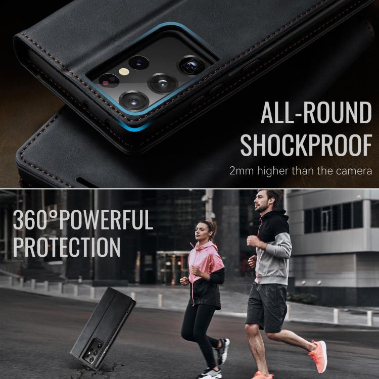 For Samsung Galaxy S21 Ultra 5G CaseMe 033 Calf Leather Lining Microfibre RFID Blocking Phone Case
