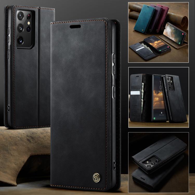 For Samsung Galaxy S21 Ultra 5G CaseMe 033 Calf Leather Lining Microfibre RFID Blocking Phone Case