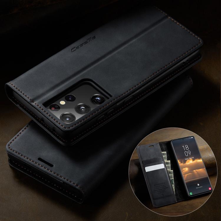 For Samsung Galaxy S21 Ultra 5G CaseMe 033 Calf Leather Lining Microfibre RFID Blocking Phone Case