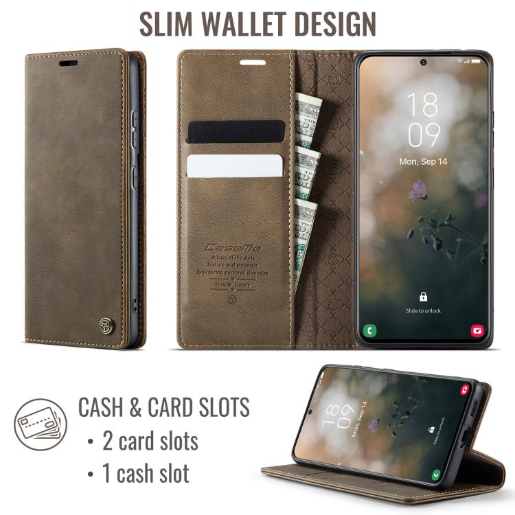 For Samsung Galaxy S21 Ultra 5G CaseMe 033 Calf Leather Lining Microfibre RFID Blocking Phone Case