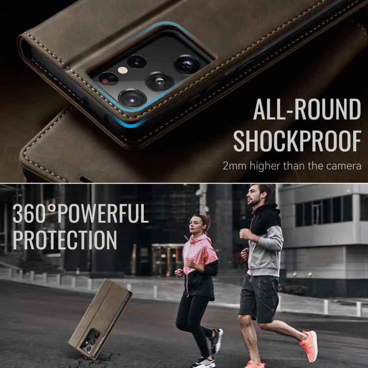 For Samsung Galaxy S21 Ultra 5G CaseMe 033 Calf Leather Lining Microfibre RFID Blocking Phone Case