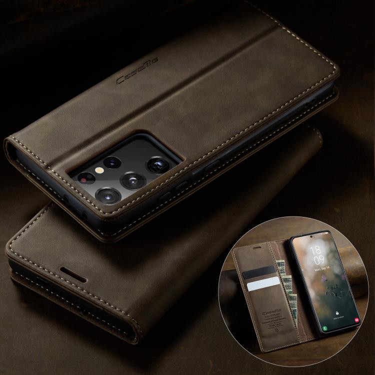 For Samsung Galaxy S21 Ultra 5G CaseMe 033 Calf Leather Lining Microfibre RFID Blocking Phone Case