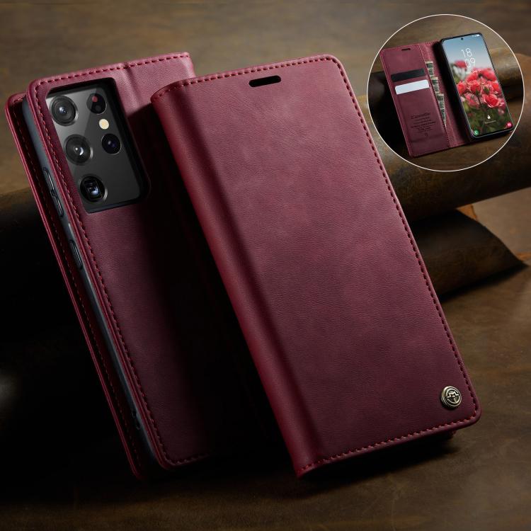 For Samsung Galaxy S21 Ultra 5G CaseMe 033 Calf Leather Lining Microfibre RFID Blocking Phone Case