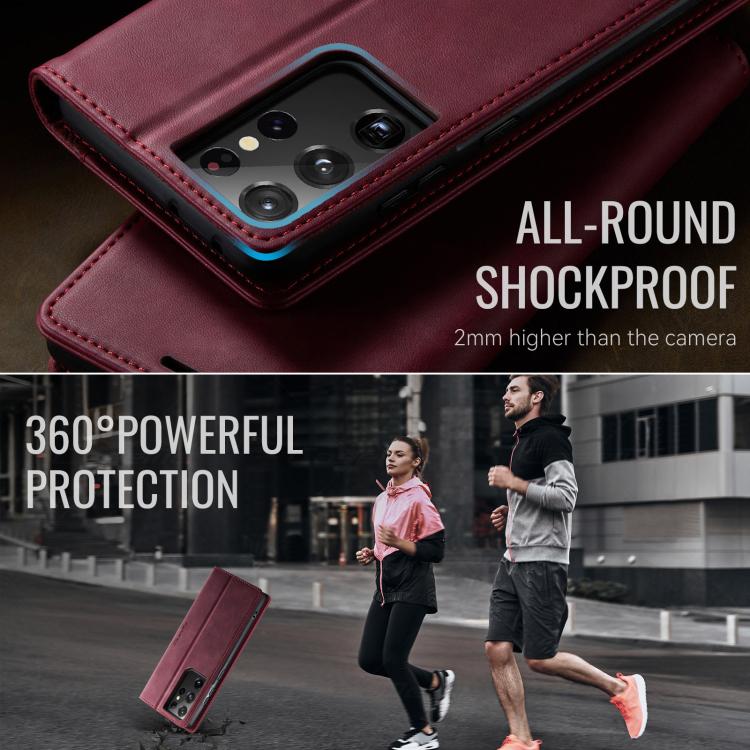 For Samsung Galaxy S21 Ultra 5G CaseMe 033 Calf Leather Lining Microfibre RFID Blocking Phone Case