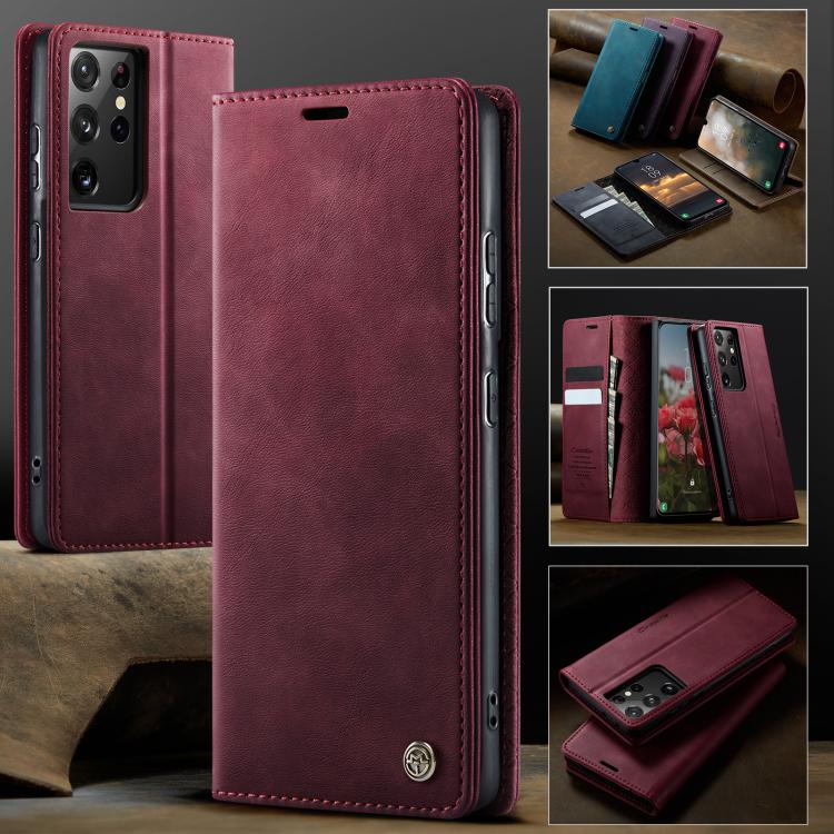 For Samsung Galaxy S21 Ultra 5G CaseMe 033 Calf Leather Lining Microfibre RFID Blocking Phone Case