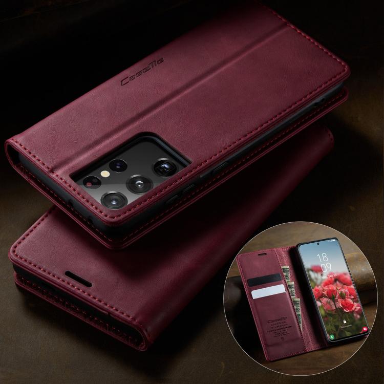 For Samsung Galaxy S21 Ultra 5G CaseMe 033 Calf Leather Lining Microfibre RFID Blocking Phone Case