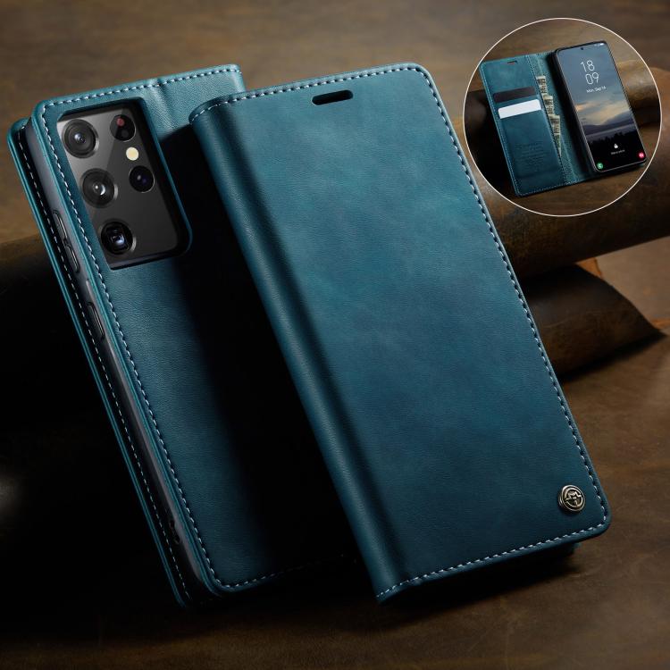 For Samsung Galaxy S21 Ultra 5G CaseMe 033 Calf Leather Lining Microfibre RFID Blocking Phone Case