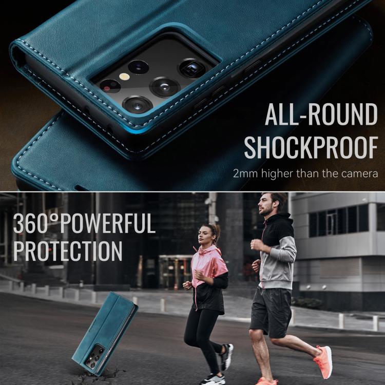For Samsung Galaxy S21 Ultra 5G CaseMe 033 Calf Leather Lining Microfibre RFID Blocking Phone Case