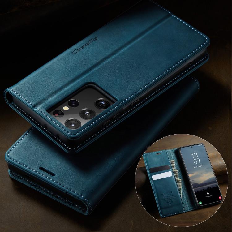 For Samsung Galaxy S21 Ultra 5G CaseMe 033 Calf Leather Lining Microfibre RFID Blocking Phone Case