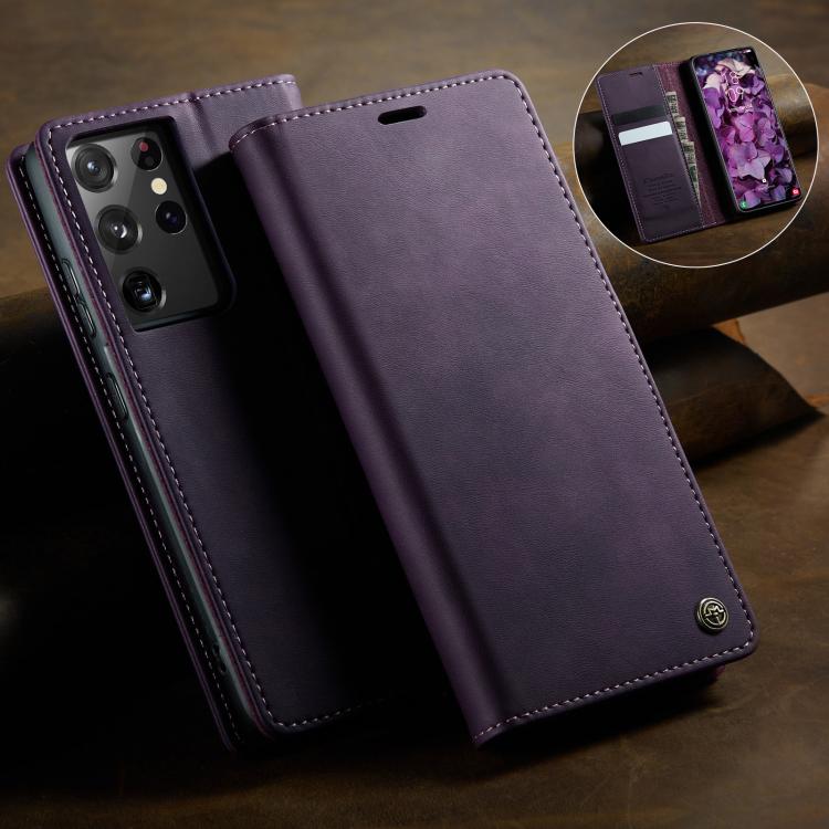 For Samsung Galaxy S21 Ultra 5G CaseMe 033 Calf Leather Lining Microfibre RFID Blocking Phone Case