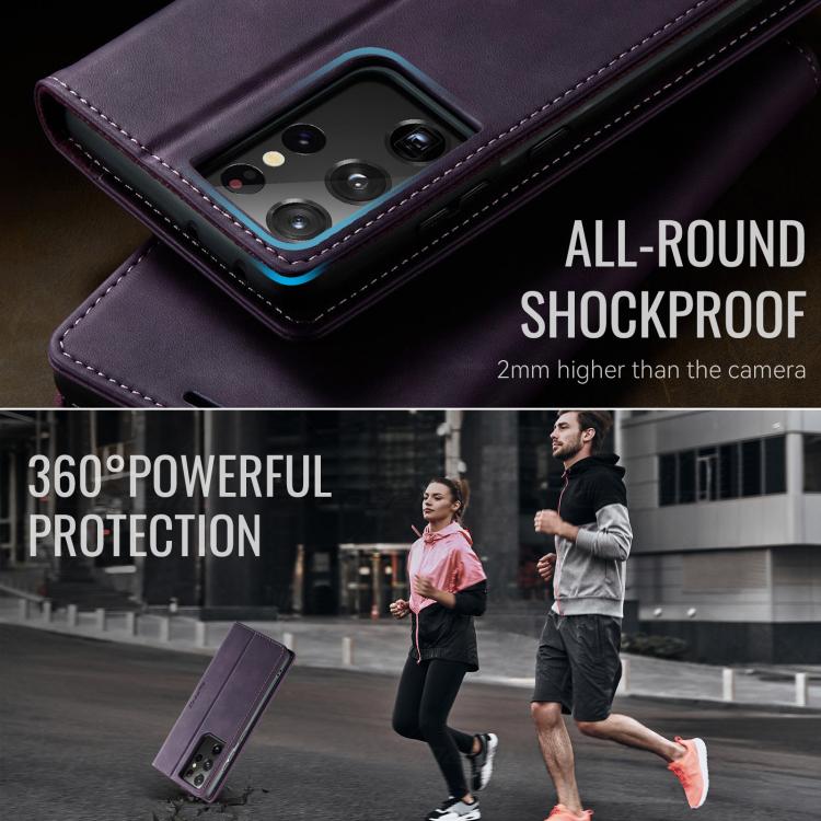 For Samsung Galaxy S21 Ultra 5G CaseMe 033 Calf Leather Lining Microfibre RFID Blocking Phone Case