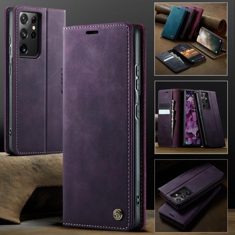 For Samsung Galaxy S21 Ultra 5G CaseMe 033 Calf Leather Lining Microfibre RFID Blocking Phone Case