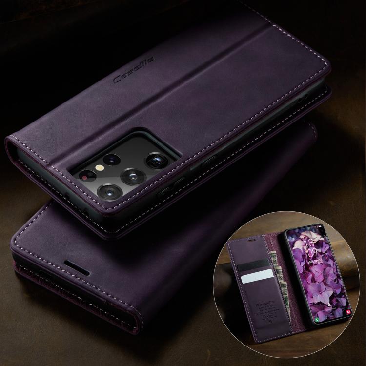For Samsung Galaxy S21 Ultra 5G CaseMe 033 Calf Leather Lining Microfibre RFID Blocking Phone Case