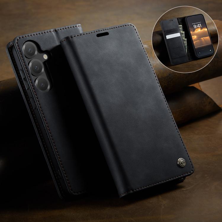For Samsung Galaxy S24 / S25 5G CaseMe 033 Calf Leather Lining Microfibre RFID Blocking Phone Case