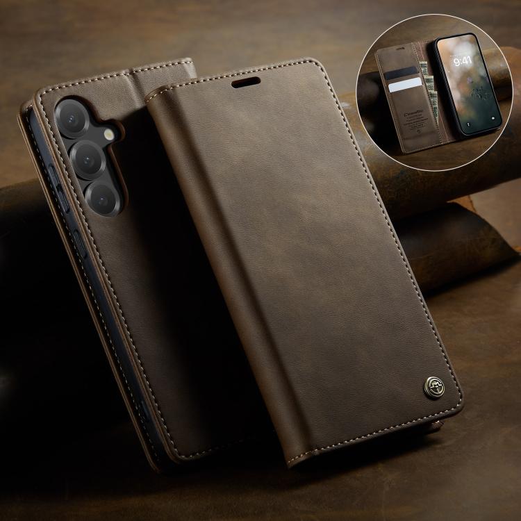 For Samsung Galaxy S24 / S25 5G CaseMe 033 Calf Leather Lining Microfibre RFID Blocking Phone Case