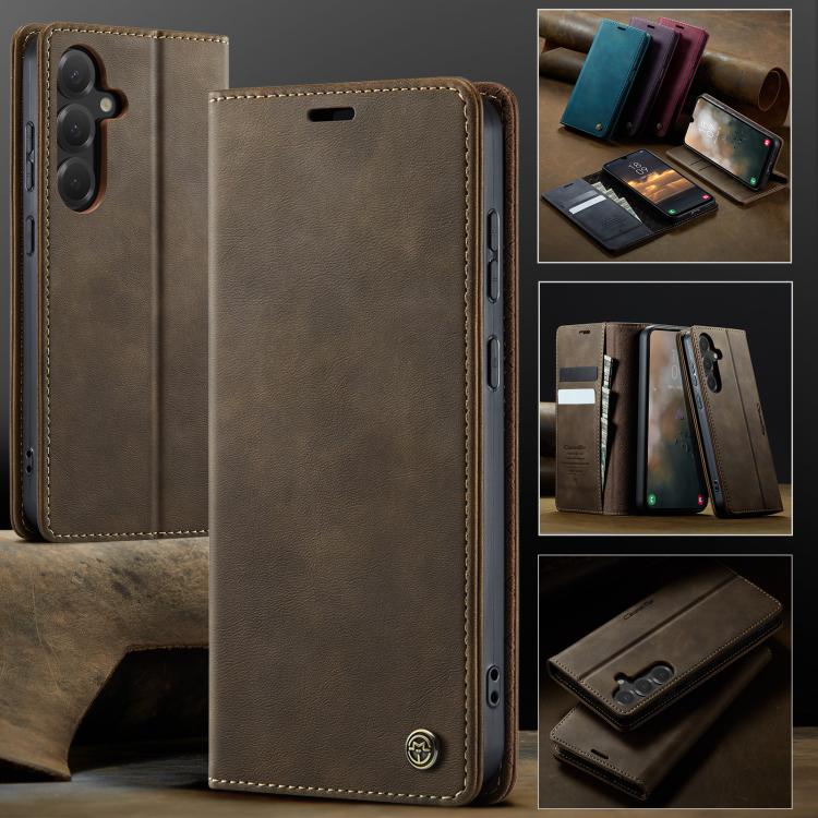 For Samsung Galaxy S24 / S25 5G CaseMe 033 Calf Leather Lining Microfibre RFID Blocking Phone Case