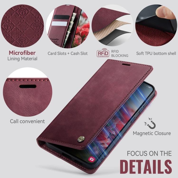 For Samsung Galaxy S24 / S25 5G CaseMe 033 Calf Leather Lining Microfibre RFID Blocking Phone Case