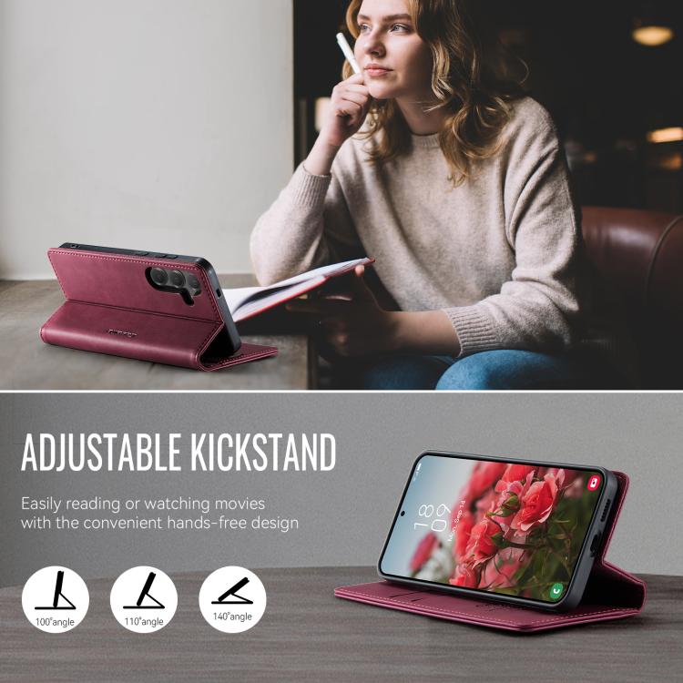 For Samsung Galaxy S24 / S25 5G CaseMe 033 Calf Leather Lining Microfibre RFID Blocking Phone Case