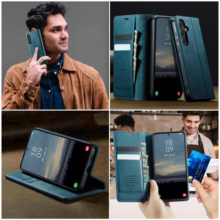 For Samsung Galaxy S24 / S25 5G CaseMe 033 Calf Leather Lining Microfibre RFID Blocking Phone Case