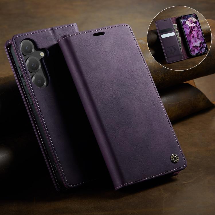 For Samsung Galaxy S24 / S25 5G CaseMe 033 Calf Leather Lining Microfibre RFID Blocking Phone Case