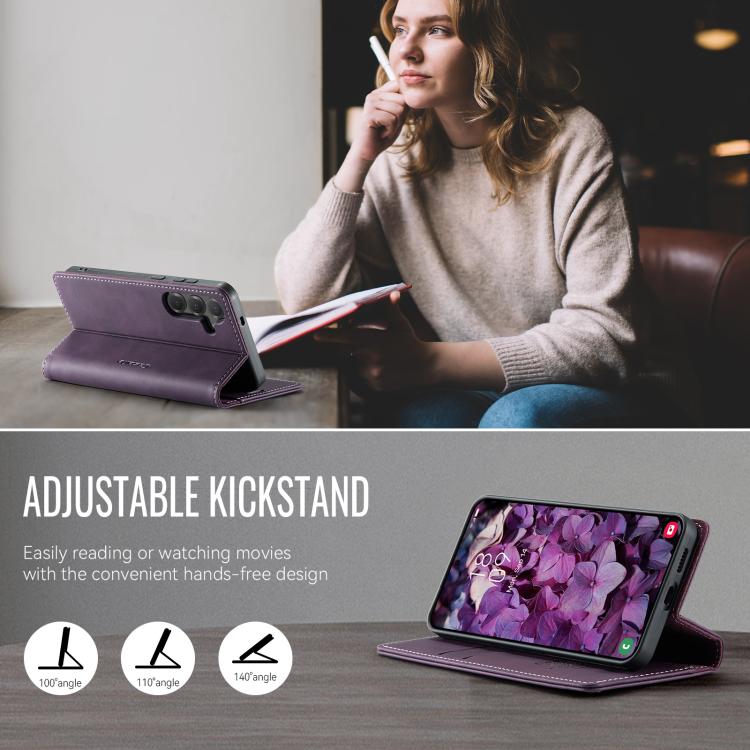 For Samsung Galaxy S24 / S25 5G CaseMe 033 Calf Leather Lining Microfibre RFID Blocking Phone Case