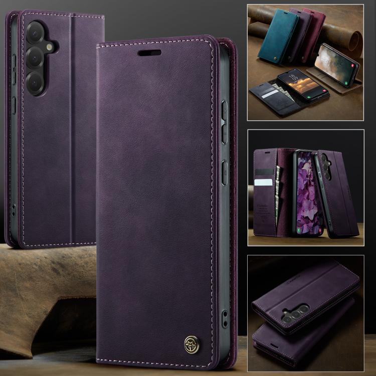 For Samsung Galaxy S24 / S25 5G CaseMe 033 Calf Leather Lining Microfibre RFID Blocking Phone Case