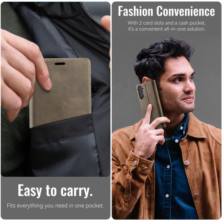 For Samsung Galaxy S23 FE 5G CaseMe 033 Calf Leather Lining Microfibre RFID Blocking Phone Case
