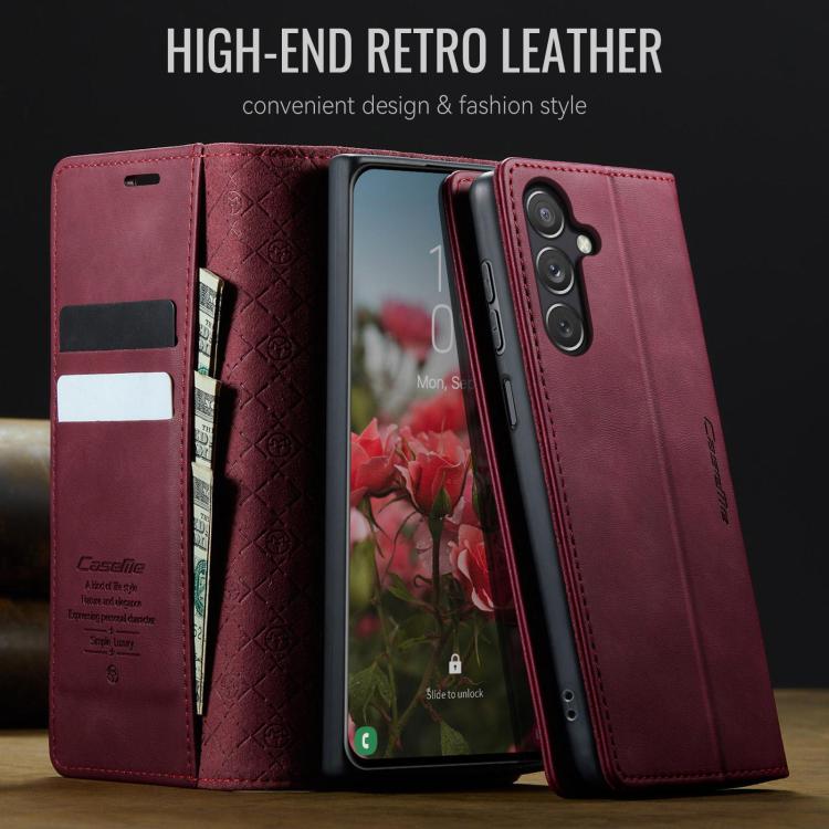 For Samsung Galaxy S23 FE 5G CaseMe 033 Calf Leather Lining Microfibre RFID Blocking Phone Case
