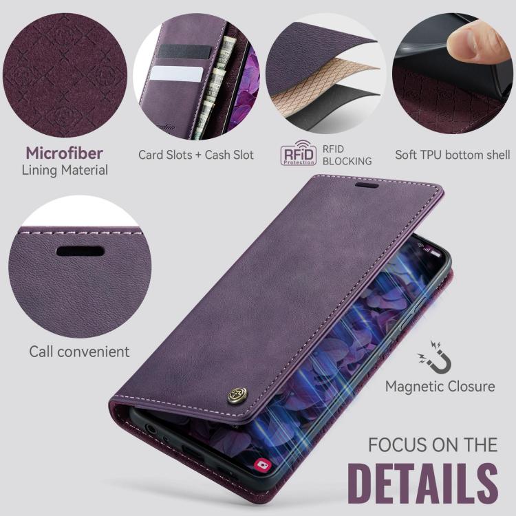 For Samsung Galaxy S23 FE 5G CaseMe 033 Calf Leather Lining Microfibre RFID Blocking Phone Case