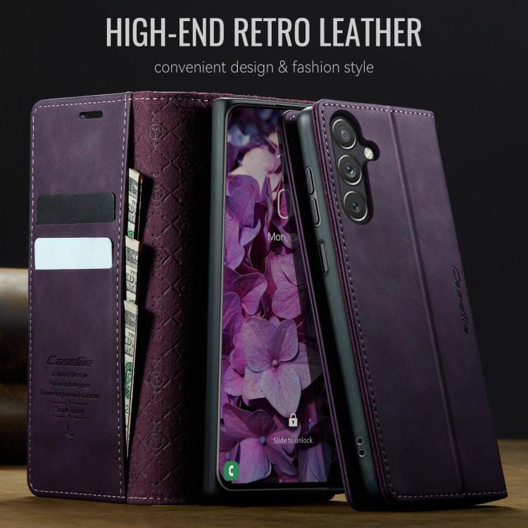 For Samsung Galaxy S23 FE 5G CaseMe 033 Calf Leather Lining Microfibre RFID Blocking Phone Case