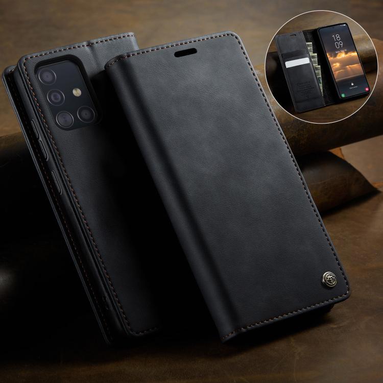For Samsung Galaxy A51 CaseMe 033 Calf Leather Lining Microfibre RFID Blocking Phone Case