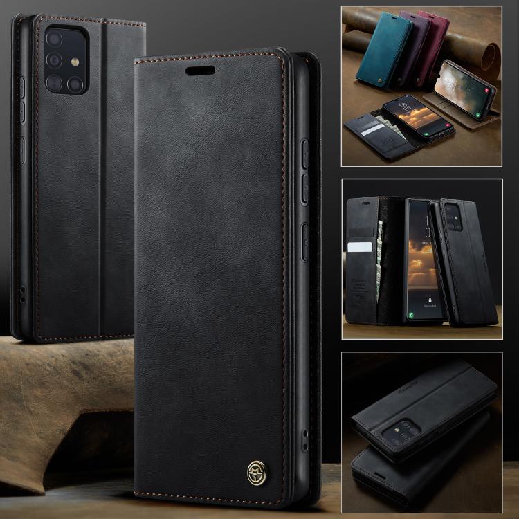 For Samsung Galaxy A51 CaseMe 033 Calf Leather Lining Microfibre RFID Blocking Phone Case