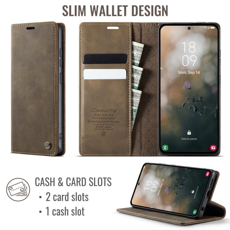 For Samsung Galaxy A51 CaseMe 033 Calf Leather Lining Microfibre RFID Blocking Phone Case
