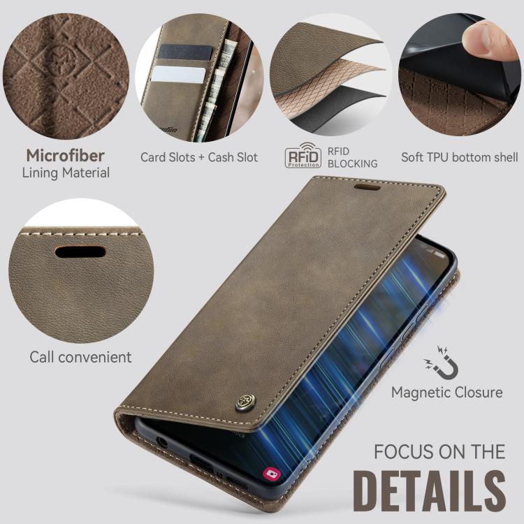 For Samsung Galaxy A51 CaseMe 033 Calf Leather Lining Microfibre RFID Blocking Phone Case